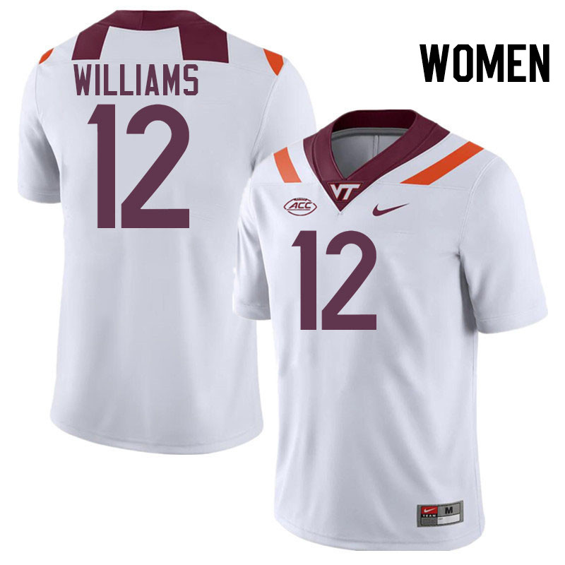 Women #12 Gabe Williams Virginia Tech Hokies College Football Jerseys Stitched-White